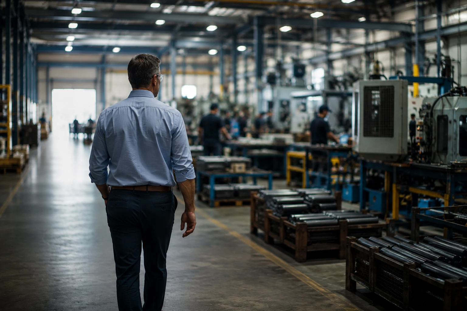 A business owner walking the floor of their plant